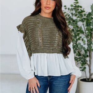 Olive Green Knit Layered Top